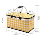 Collapsible Outdoor Camping Portable Insulated Picnic Basket Camping Picnic Ice Pack(Yellow Grid)