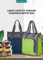 Blue Portable Insulated Lunch Bag for Office, Picnic, and Grocery Use