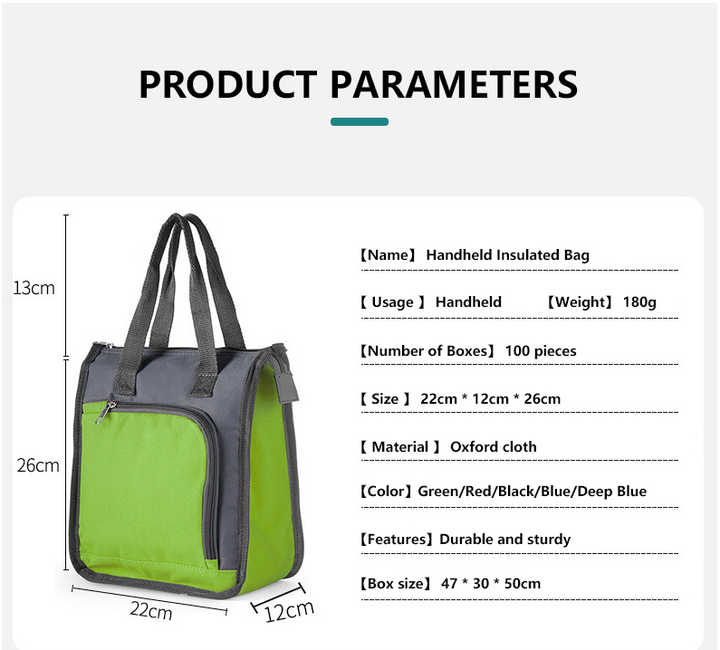 Navy Blue Portable Insulated Lunch Bag for Office, Picnic, and Grocery Use