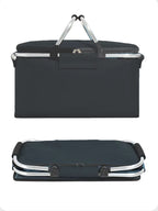 Green Leaves Portable Aluminum Foil Insulated Picnic Basket with Zipper Lid, 40x20x23cm