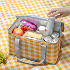 2PCS Red Insulated Picnic Lunch Bag with Checkered Design, Thermal Storage for Hot and Cold Items